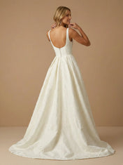 Square Neck Floral 3D Flower Ball Gown with Pockets
