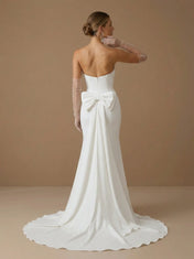 White Strapless Satin Mermaid Wedding Dress with Bow