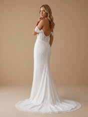Off the Shoulder Sequins Mermaid Wedding Dress with Sweep Train