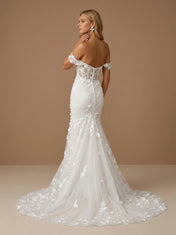 Off the Shoulder 3D Floral Lace Mermaid Wedding Gown with Corset