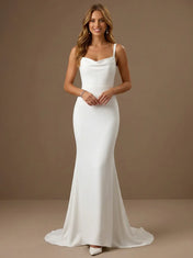 Spaghetti Strap Cowl Neck Satin Mermaid Wedding Gown