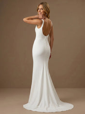 Spaghetti Strap Cowl Neck Satin Mermaid Wedding Gown