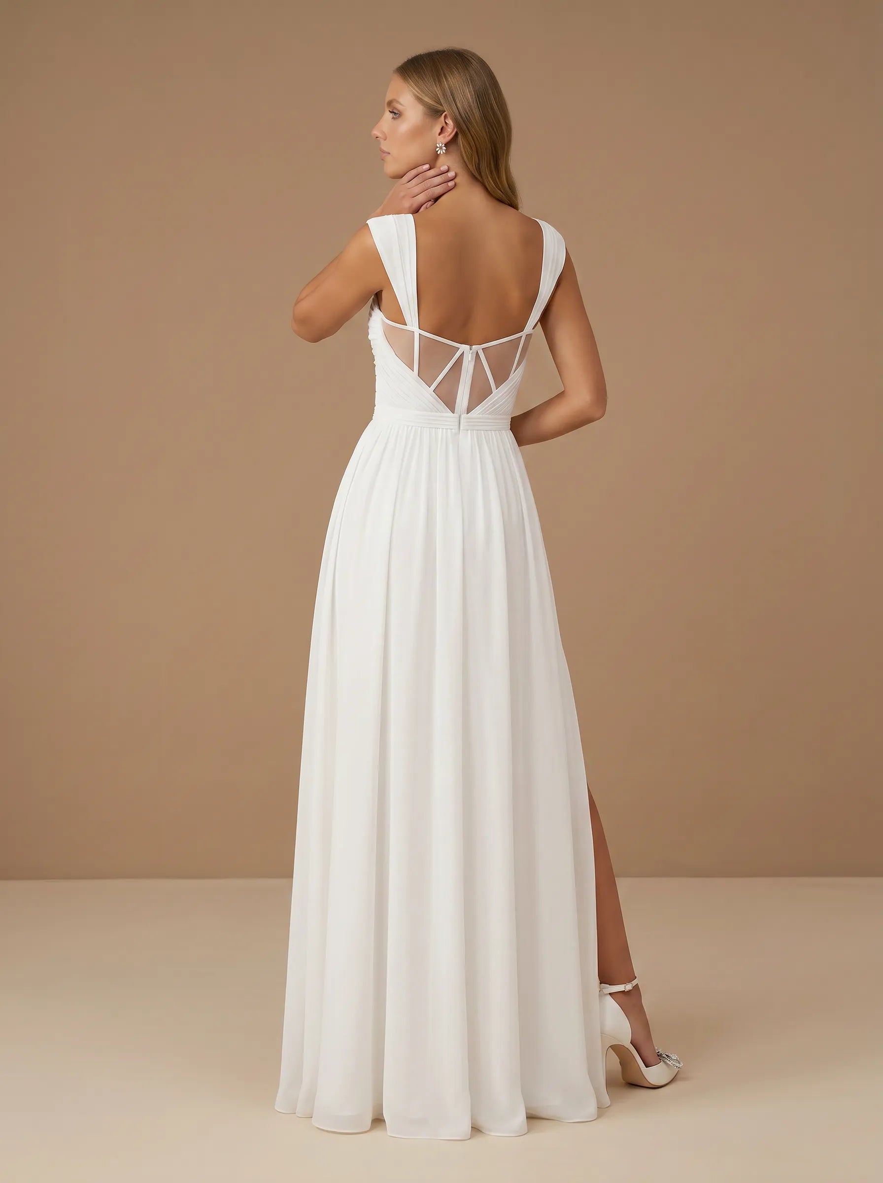 Sweetheart Neck Ruched Chiffon Wedding Gown with High Slit
