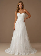 Sweetheart Lace Applique Tulle A-Line Wedding Gown with Sequin