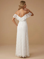 Cold Shoulder Spaghetti Strap Lace Applique Mermaid Wedding Dress