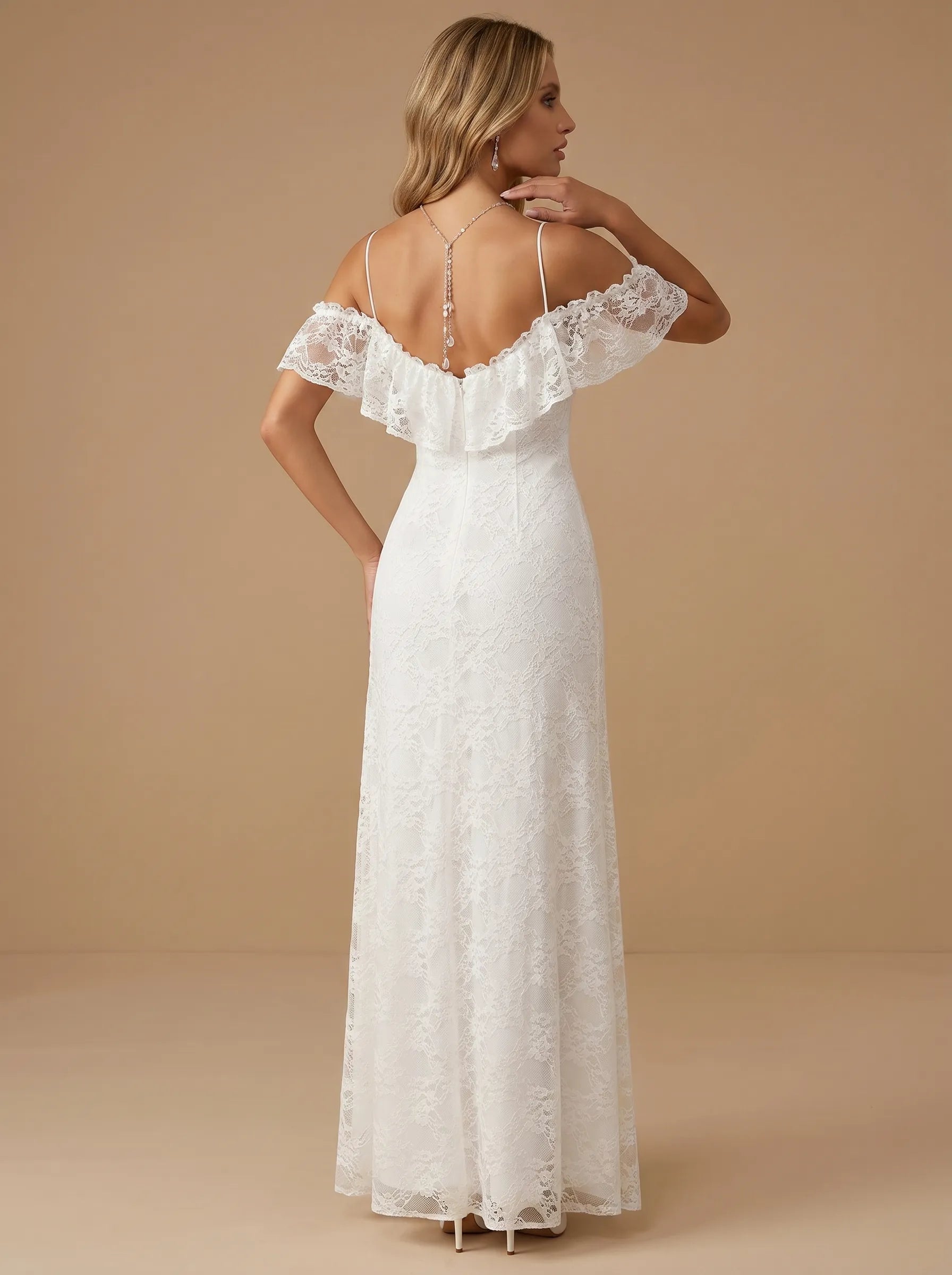Cold Shoulder Spaghetti Strap Lace Applique Mermaid Wedding Dress