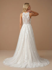 High Neck Halter Lace Applique Tulle A-Line Wedding Gown
