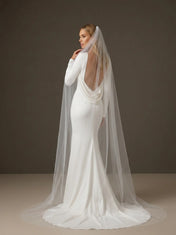 Scoop Neck Satin Mermaid Wedding Gown with Long Sleeve