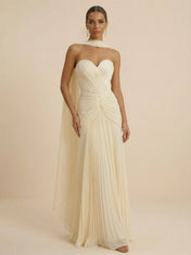 Sweetheart Strapless Pleated Chiffon Evening Gown with Scarf