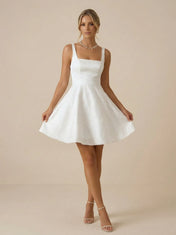 White Square Neck A-Line Mini Wedding Dress for Engagement