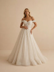 Ivory Off the Shoulder Sweetheart Tulle Wedding Dress with Sequins