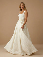 Square Neck Floral 3D Flower Ball Gown with Pockets