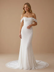 Off the Shoulder Sequins Mermaid Wedding Dress with Sweep Train