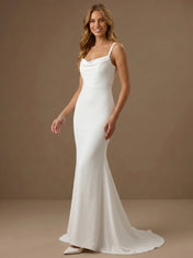 Spaghetti Strap Cowl Neck Satin Mermaid Wedding Gown
