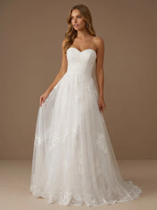 Sweetheart Lace Applique Tulle A-Line Wedding Gown with Sequin