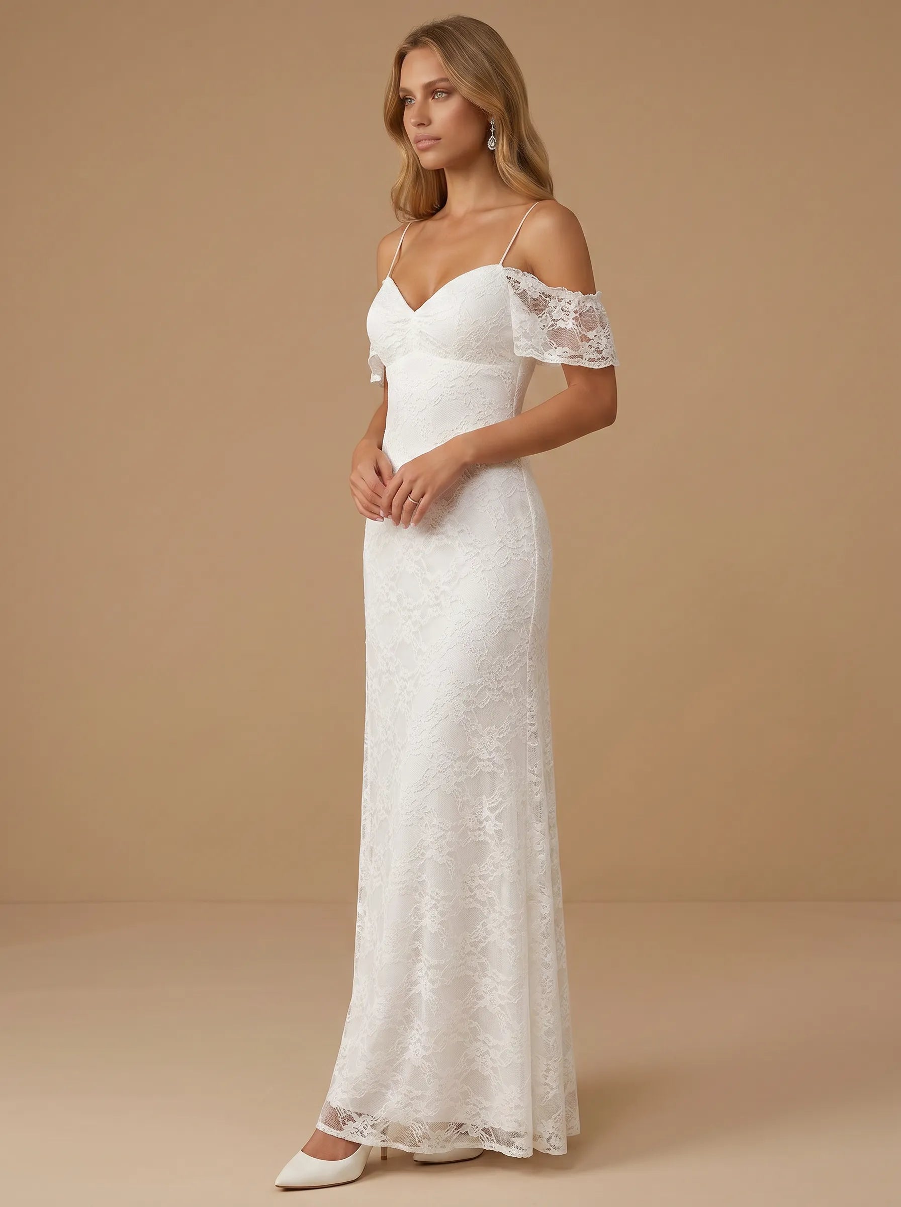 Cold Shoulder Spaghetti Strap Lace Applique Mermaid Wedding Dress