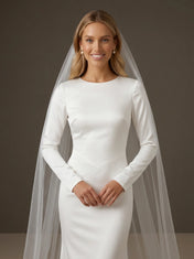 Scoop Neck Satin Mermaid Wedding Gown with Long Sleeve