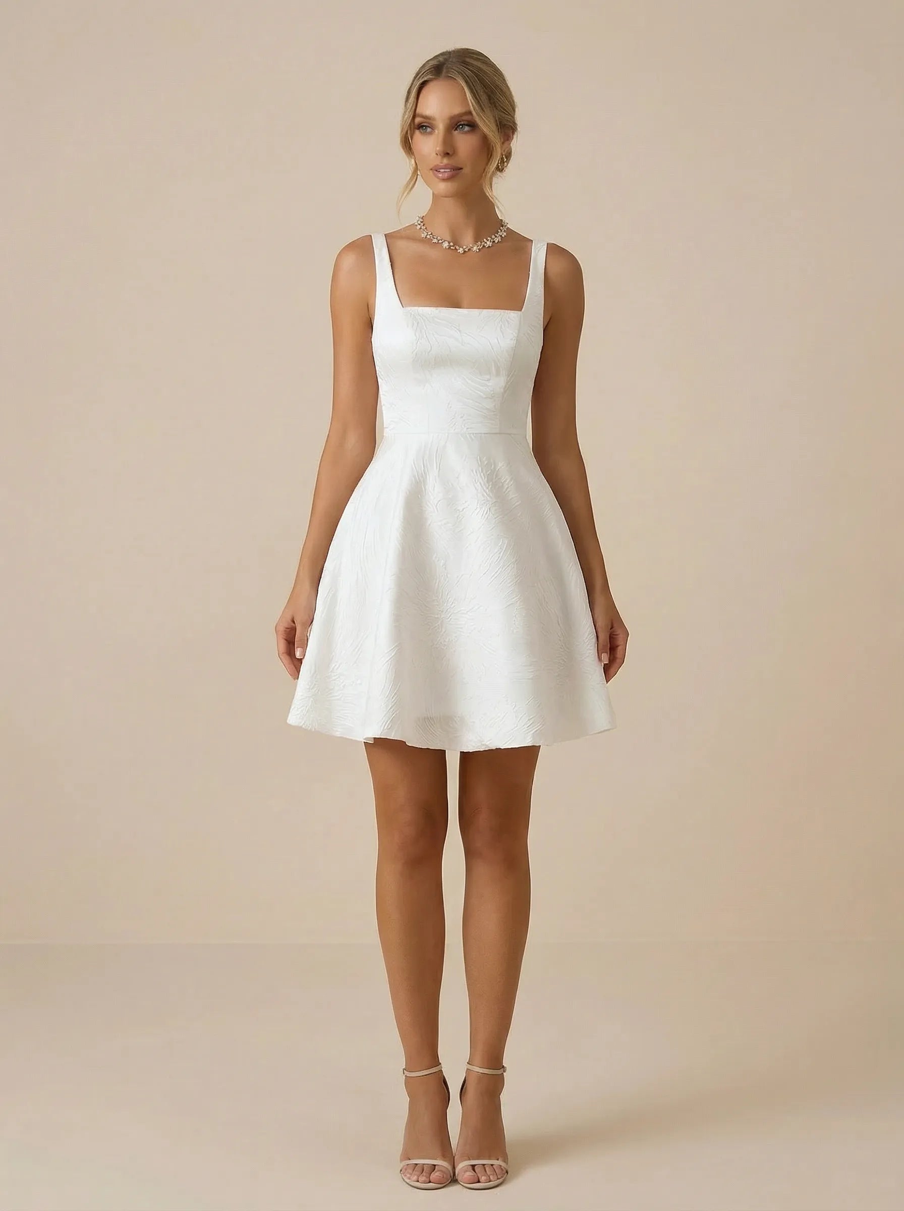 White Square Neck A-Line Mini Wedding Dress for Engagement