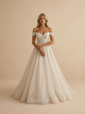 Ivory Off the Shoulder Sweetheart Tulle Wedding Dress with Sequins
