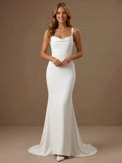 Spaghetti Strap Cowl Neck Satin Mermaid Wedding Gown