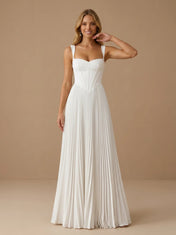 Square Neck Satin Pleat Corset A Line Chiffon Bridal Gown