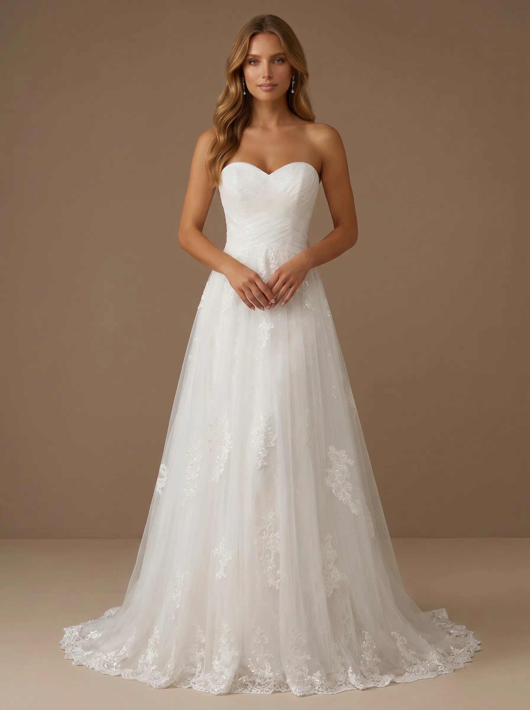 Sweetheart Lace Applique Tulle A-Line Wedding Gown with Sequin