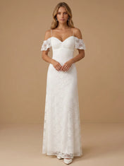 Cold Shoulder Spaghetti Strap Lace Applique Mermaid Wedding Dress