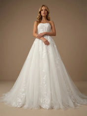Sweetheart Lace Applique Tulle A-Line Wedding Gown with Corset
