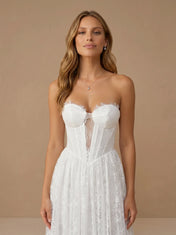 Sweetheart Lace Applqiue A-Line Wedding Gown with Corset