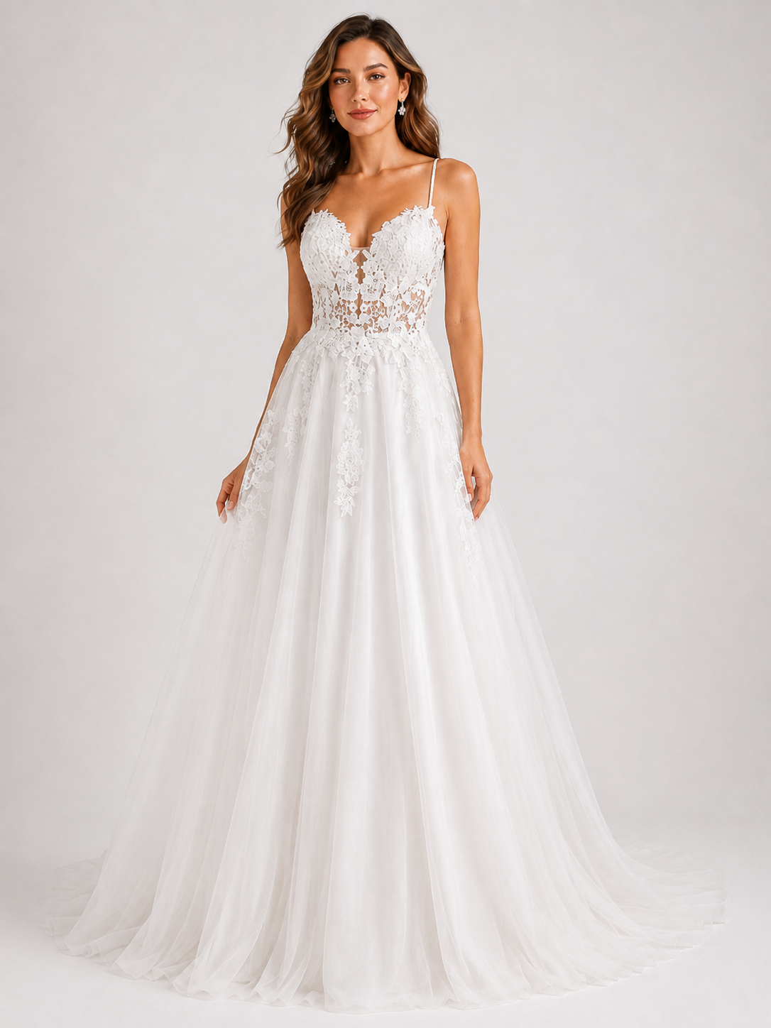 Elegant Sweetheart Neckline Lace Applique A-Line Wedding Dress with Chapel Train