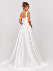 Elegant Square Neckline Satin A-Line Wedding Dress with Chapel Train