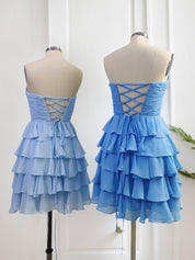 Yellow Chiffon A Line Tiered Short Homecoming Dress with Ruffles