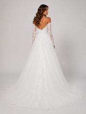 Elegant Off-the-Shoulder Long Sleeve Lace Applique A-Line Wedding Dress with Chapel Train