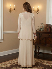 Sheath/Column V-Neck Ankle-Length Mother of the Bride Dresses with Jacket & Sequins