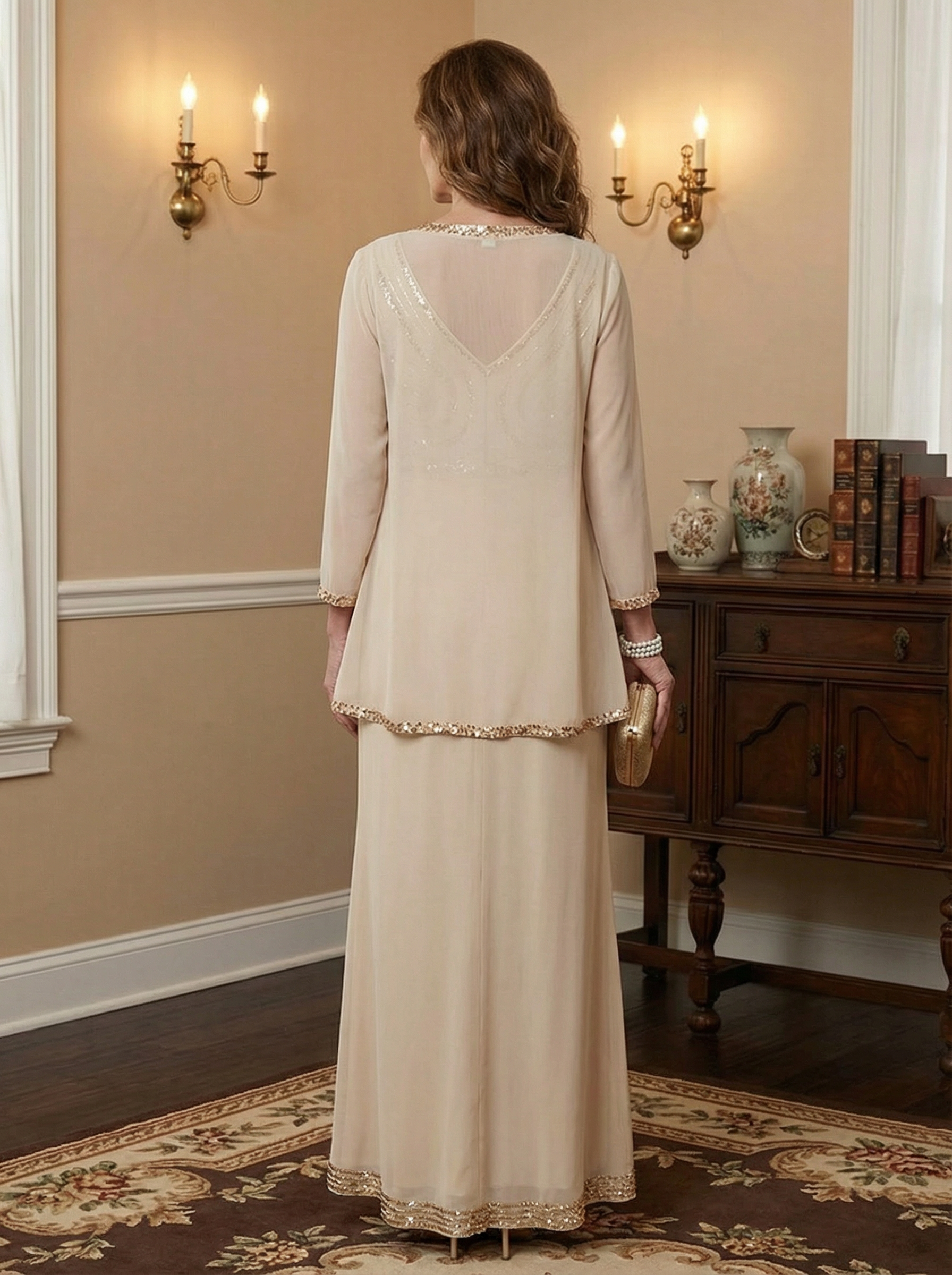 Sheath/Column V-Neck Ankle-Length Mother of the Bride Dresses with Jacket & Sequins