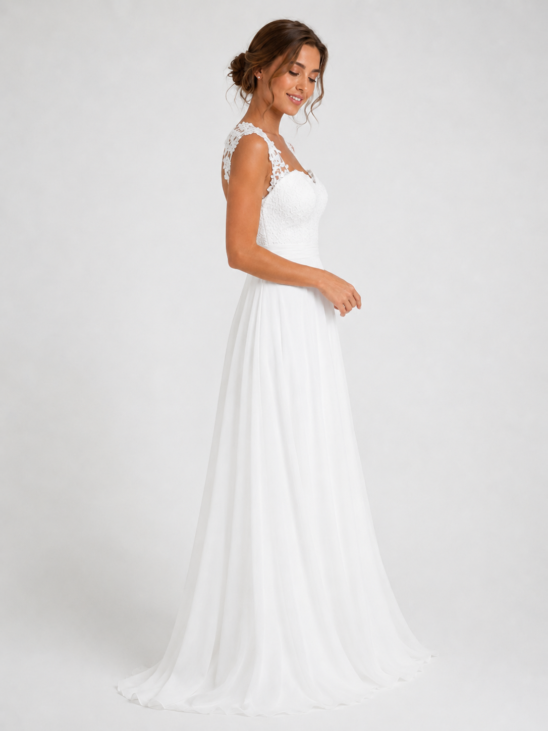 Elegant Sweetheart Lace Bodice Chiffon A-Line Wedding Dress with Chapel Train