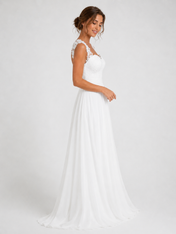 Elegant Sweetheart Lace Bodice Chiffon A-Line Wedding Dress with Chapel Train