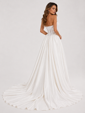 Elegant Strapless Lace Corset Satin A-Line Wedding Dress with High Slit and Chapel Train