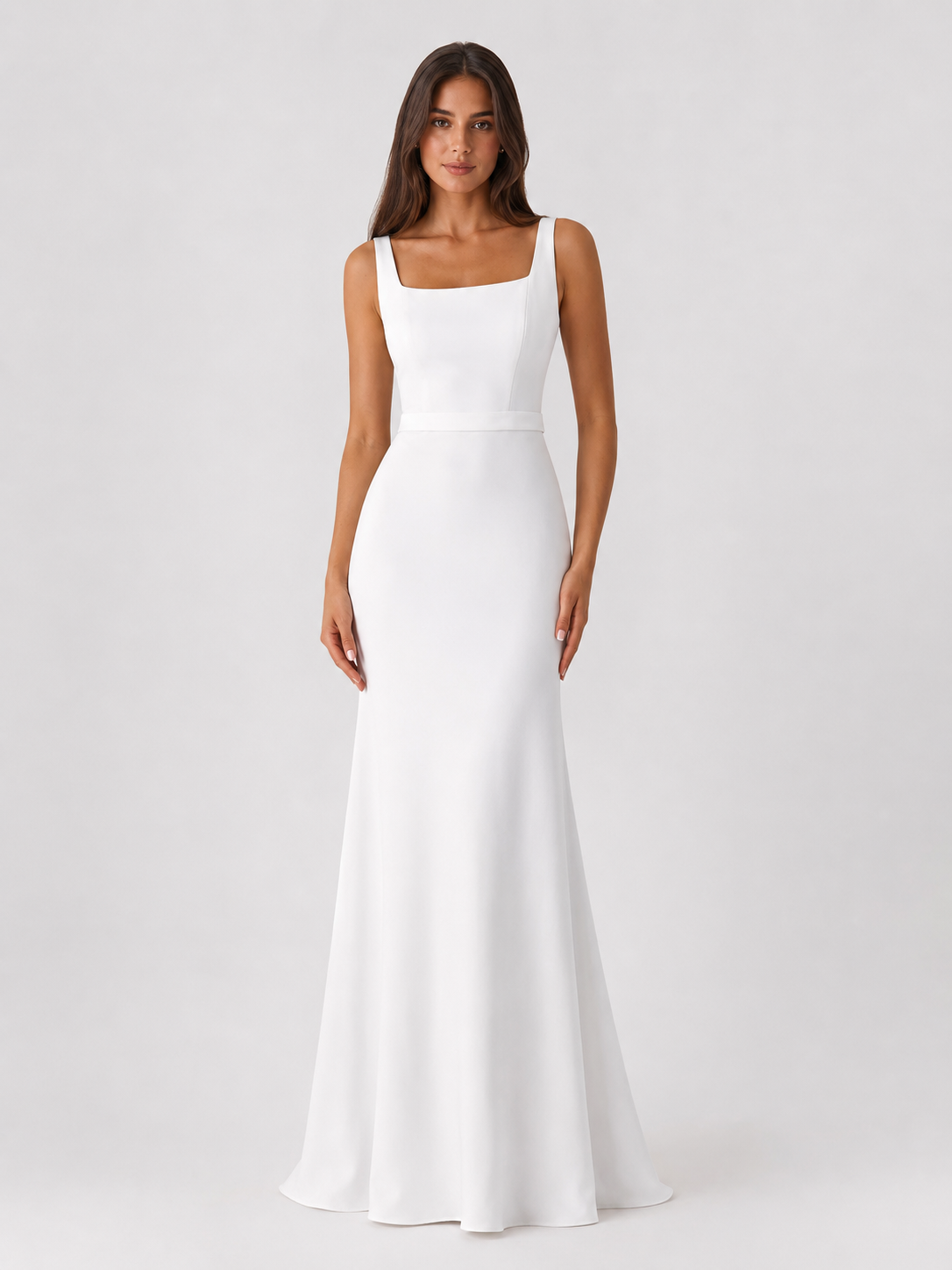 Elegant Square Neck Satin Sheath Wedding Dress with Sweep Train