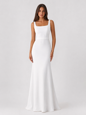 Elegant Square Neck Satin Sheath Wedding Dress with Sweep Train