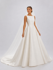 Elegant Lace Panel Satin A-Line Wedding Dress with Chapel Train