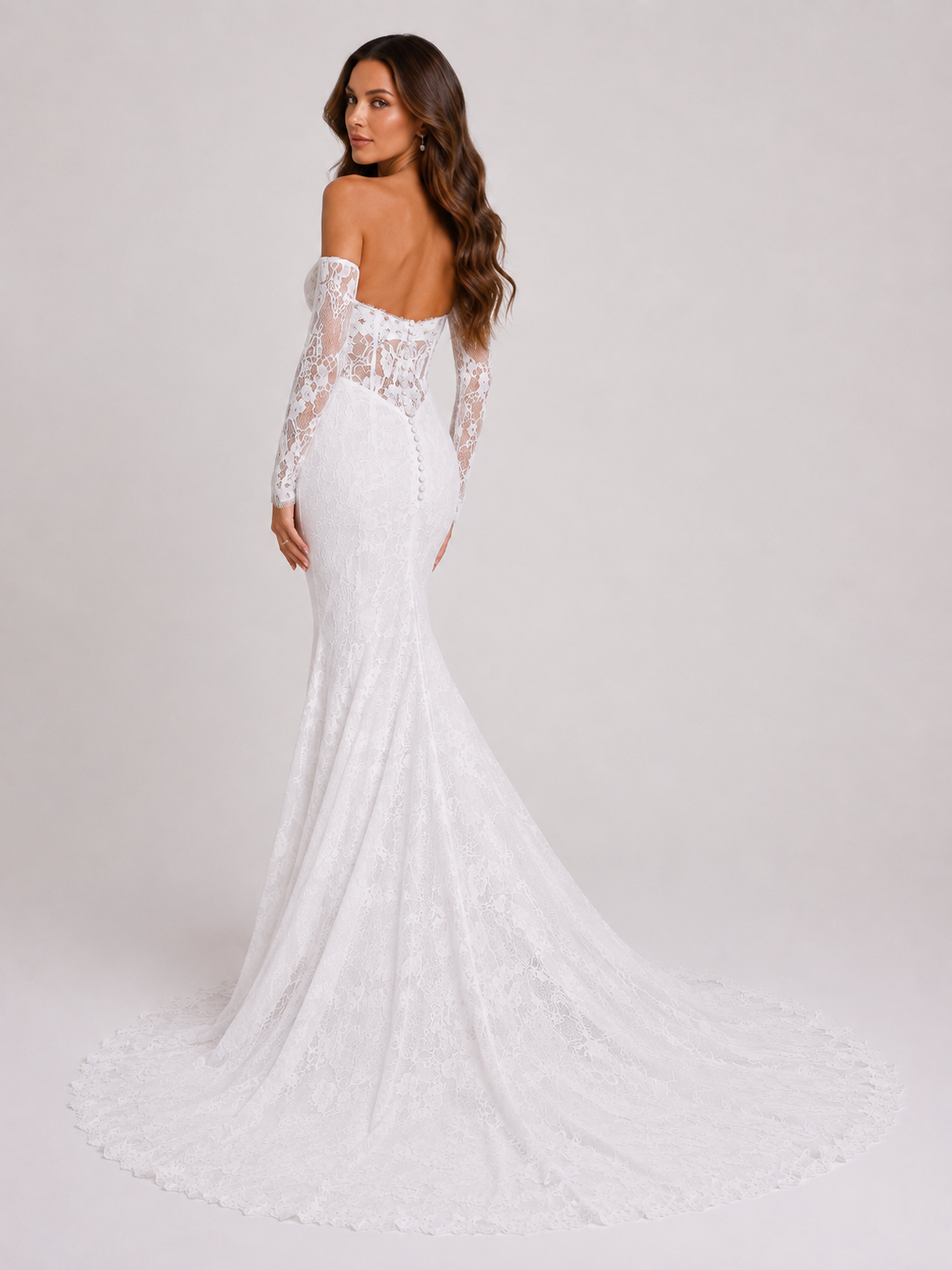 Elegant Off-the-Shoulder Corset Lace Mermaid Wedding Dress with Chapel Train