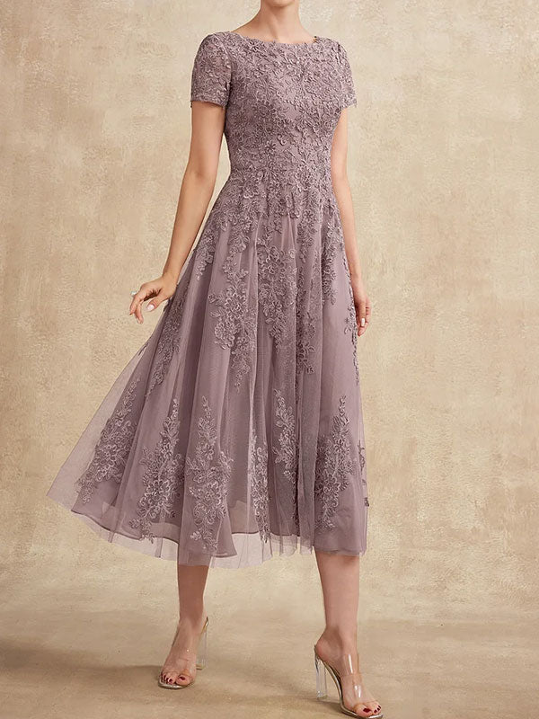 A-line Scoop Tea-Length Tulle Lace Mother of the Bride Dress – Dreamylily