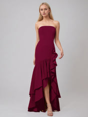 Cabernet Sheath/Column Chiffon Off The Shoulder Sleeveless Floor Length Dress With Ruffles