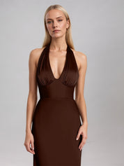 Moca Coco Sheath/Column Satin V Neck Sleeveless Ankle Length Dress
