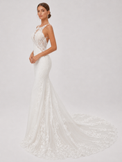 Elegant High-Neck Lace Applique Mermaid Wedding Dress with Illusion Keyhole and Chapel Train