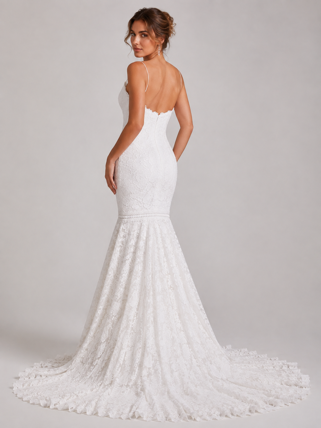 Elegant V-Neck Lace Mermaid Wedding Dress with Chapel Train