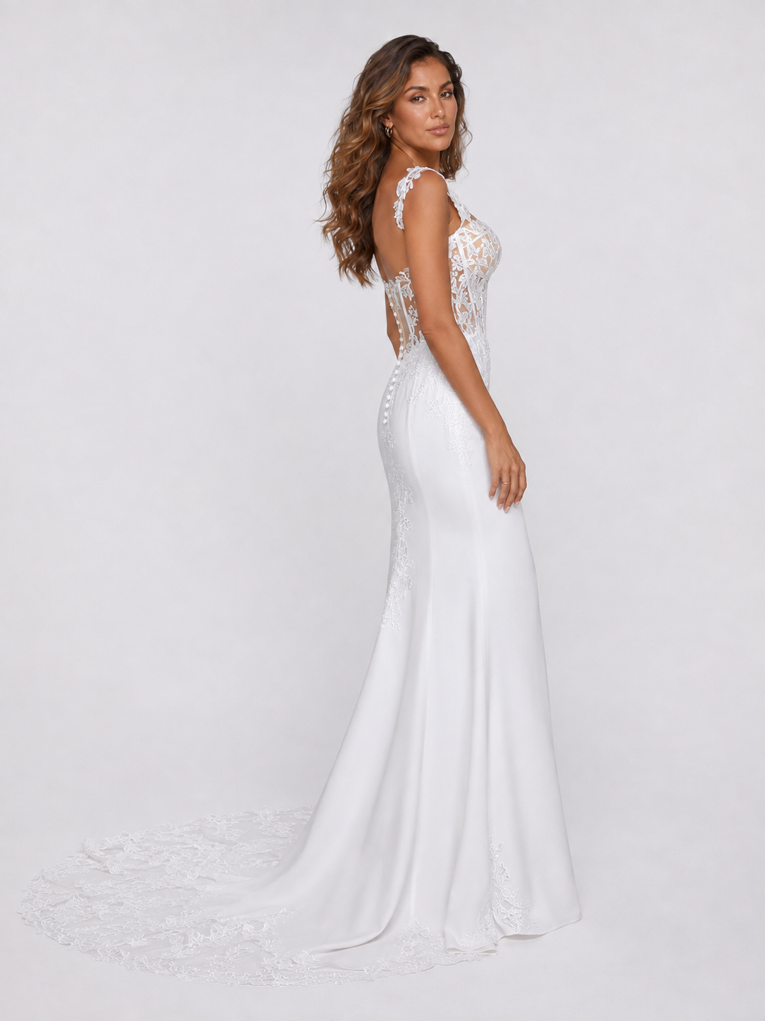 Elegant Sweetheart Satin Mermaid Wedding Dress with Sheer Lace Bodice and Chapel Train