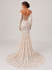 Elegant Off-the-Shoulder Long Sleeve Lace Mermaid Wedding Dress with Sweep Train