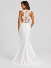 Elegant High-Neck Illusion Lace Crepe Mermaid Wedding Dress with Sweep Train